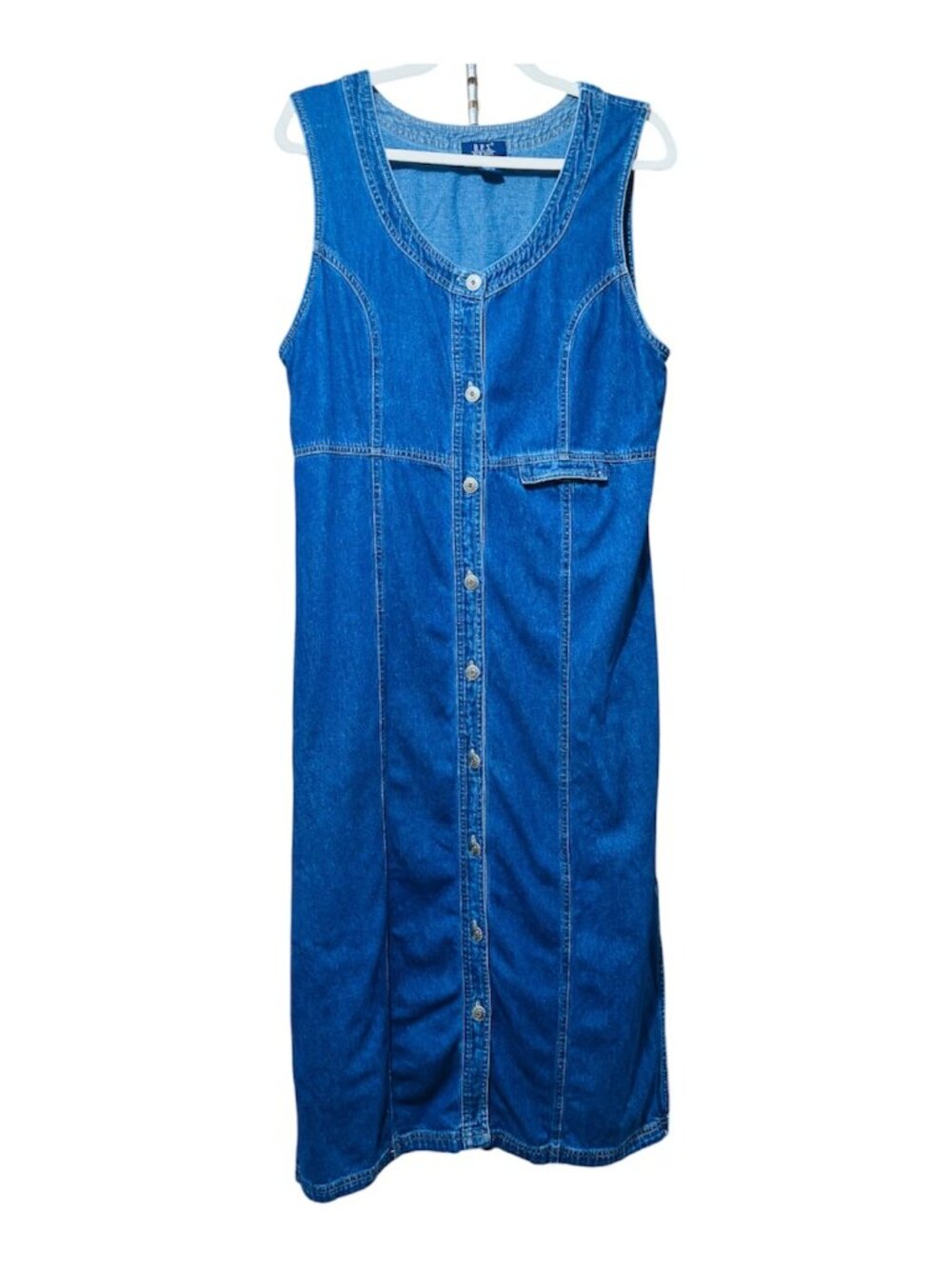 Vintage DPS New York Denim Maxi Dress M Button Front Side Slit Y2K 90s - Picture 2 of 5